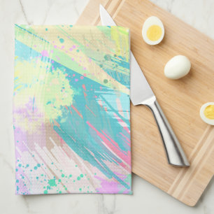Abstract Art Turquoise Pink Yellow Pale Pastel Kitchen Towel