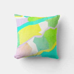 Abstract Art Turquoise Yellow Cushion Throw Pillow