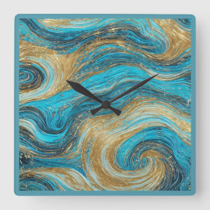 Abstract Art Wall Clock White Aqua Blues