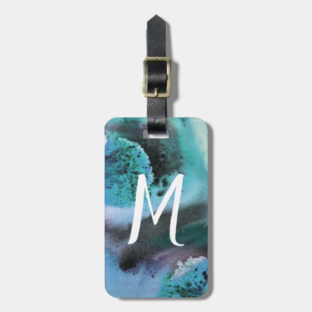 Abstract art watercolor: customized in blues luggage tag (Front Vertical)