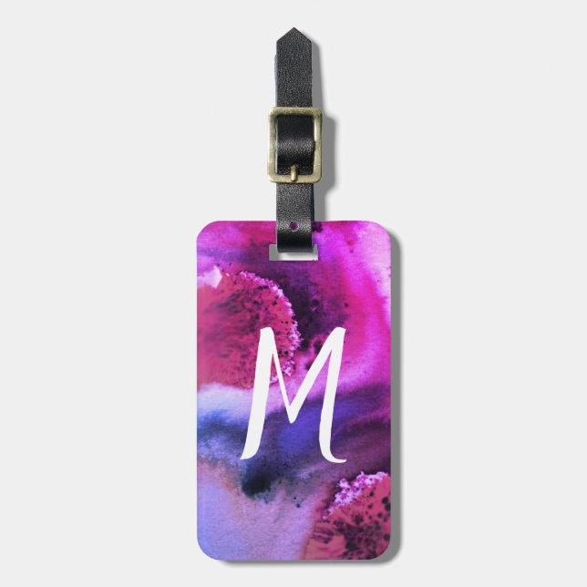 Abstract art watercolor: customized purple pink luggage tag (Front Vertical)