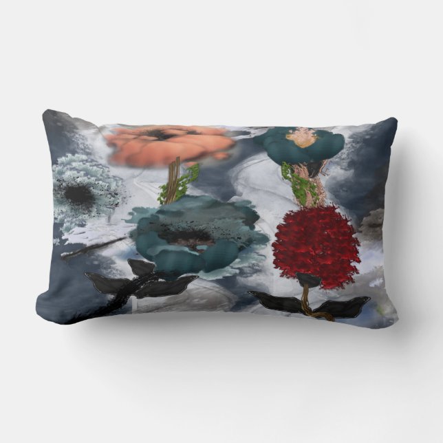 Abstract Art Watercolor Floral  Lumbar Pillow (Front)