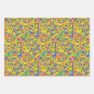 Abstract art with bright yellow thread wrapping paper sheet