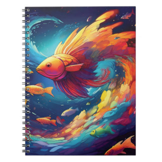 Abstract art with fish in space notebook