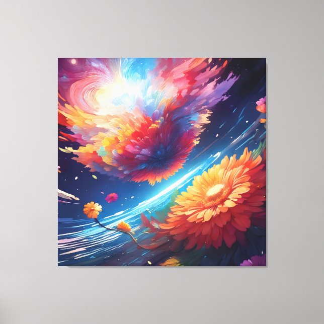 Abstract art with flowers in space canvas print (Front)