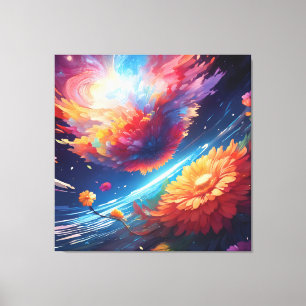 Abstract art with flowers in space canvas print