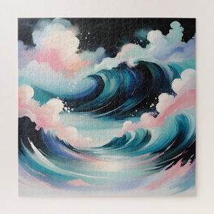 Abstract art with ocean waves jigsaw puzzle