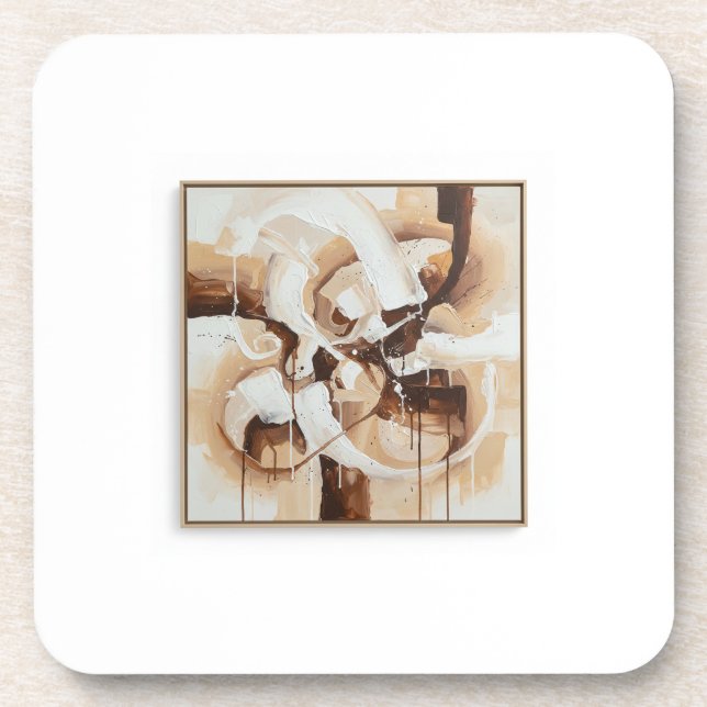 Abstract art with white, beige and brown colours. coaster (Front)