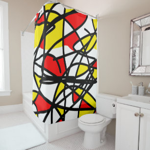 Abstract Art Yellow Black Red White Busy Print