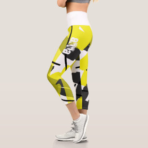 Abstract Art Yellow Grey Add Name Anna Capri Leggings