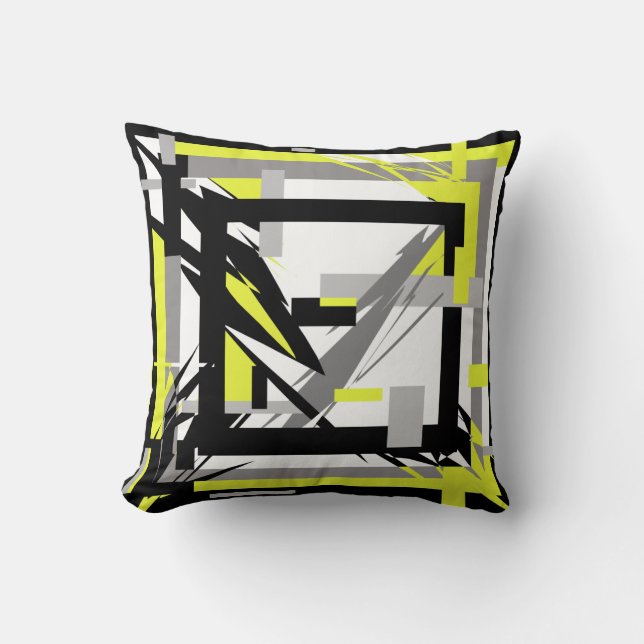 Abstract Art Yellow Grey Throw Pillow Cushion (Front)