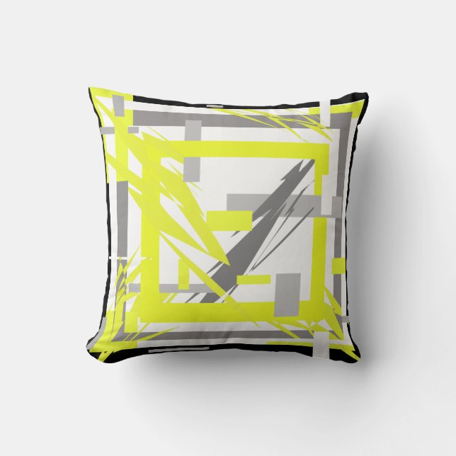 Abstract Art Yellow Grey Throw Pillow Cushion (Front)
