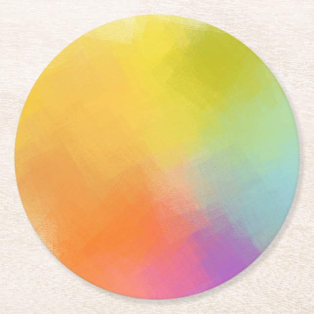 Abstract Art Yellow Pink Red Blue Green Colourful Round Paper Coaster (Front)