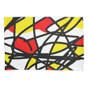 Abstract Art Yellow Red Black White Pillowcase