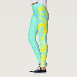 Abstract Art Yellow Turquoise Hand Drawing Leggings