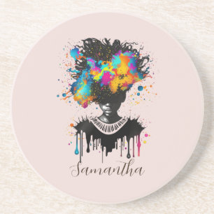 Abstract Artist Afro Woman Black and White Coaster