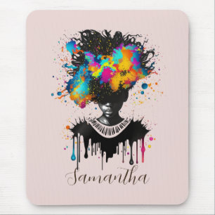 Abstract Artist Afro Woman   Black and White Mouse Pad