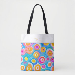 Abstract Artist Circles Bright Colours Custom Name Tote Bag