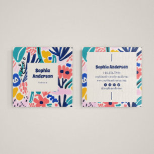 Abstract Artistic Floral - Trendy Colourful Square Business Card