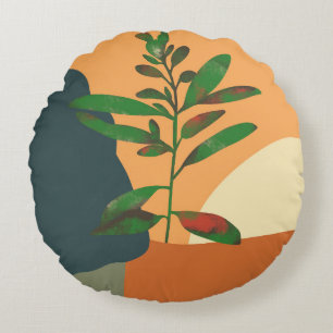 Abstract Artistic Foliage Silhouette Colour Block Round Pillow