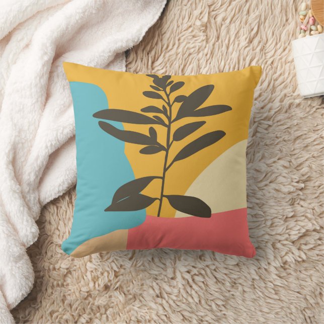  Abstract Artistic Foliage Silhouette Colour Block Throw Pillow (Blanket)
