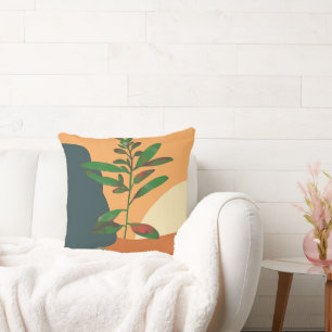 Abstract Artistic Foliage Silhouette Colour Block Throw Pillow