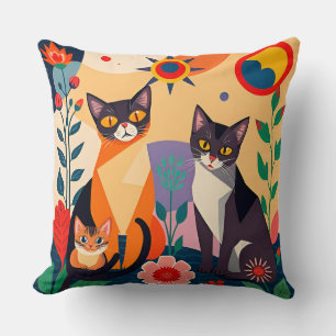 Abstract Artistic Representation of Cats Throw Pillow