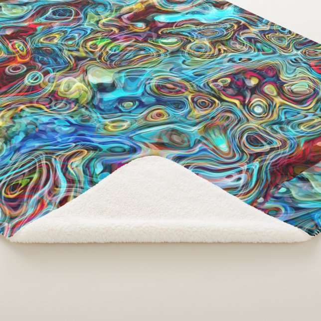 Abstract Artistic Retro Cool Waves Art Pattern Sherpa Blanket (3/4)