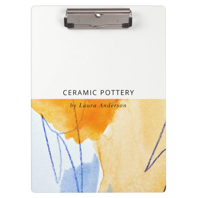 Abstract Artistic Yellow Blue Watercolor Art Clipboard (Front)