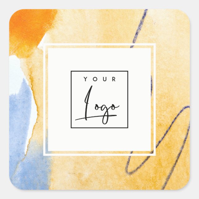 Abstract Artistic Yellow Blue Watercolor Art Logo Square Sticker (Front)
