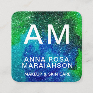 *~* Abstract Artsy BOLD GLITTER Photo Logo QR  Square Business Card