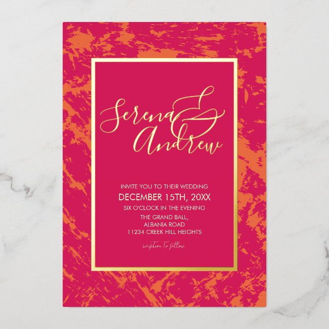 Abstract Artsy Hot Pink Orange Modern Golden  (Front)