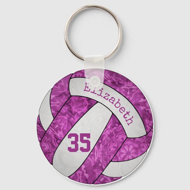 abstract artsy magenta pink custom volleyball keychain (Front)