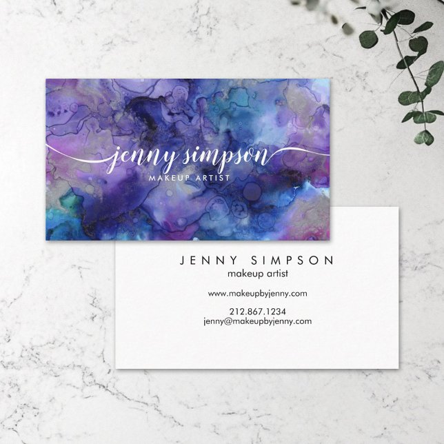 Abstract Artsy Violet Silver Script Calligraphy Business Card (Creator Uploaded)