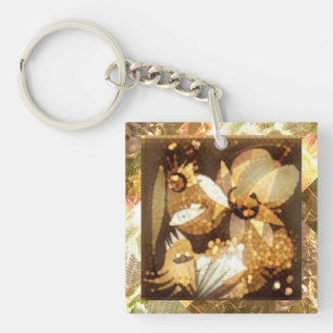 Abstract Artwork Gold Sparkle Keychain