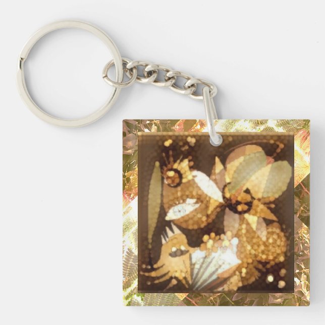 Abstract Artwork Gold Sparkle  Keychain (Front)