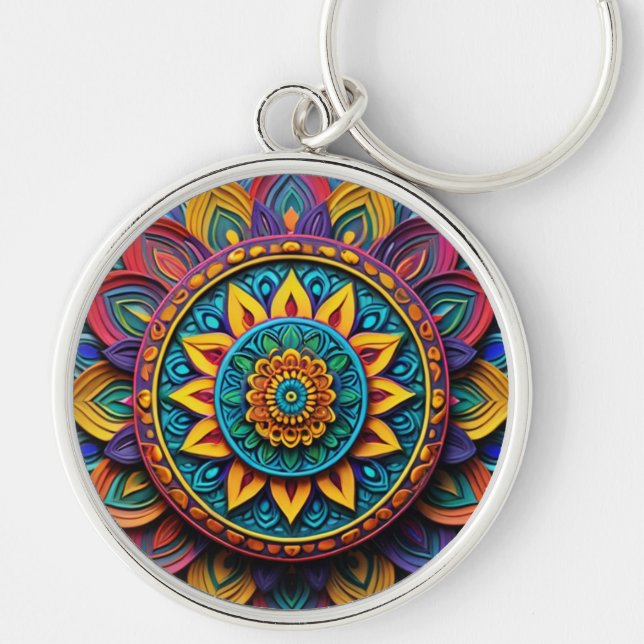 Abstract artwork round metal Keychain  (Front)