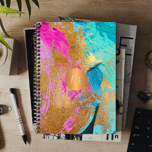 Abstract arylic painting copper gold monogrammed planner