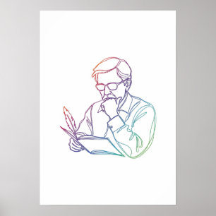 abstract author one line art continuous poster