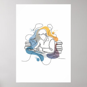 Abstract Author One Line Art Continuous Poster