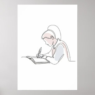 Abstract Author One Line Art Continuous Poster