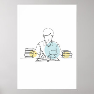 Abstract Author One Line Art Continuous Poster