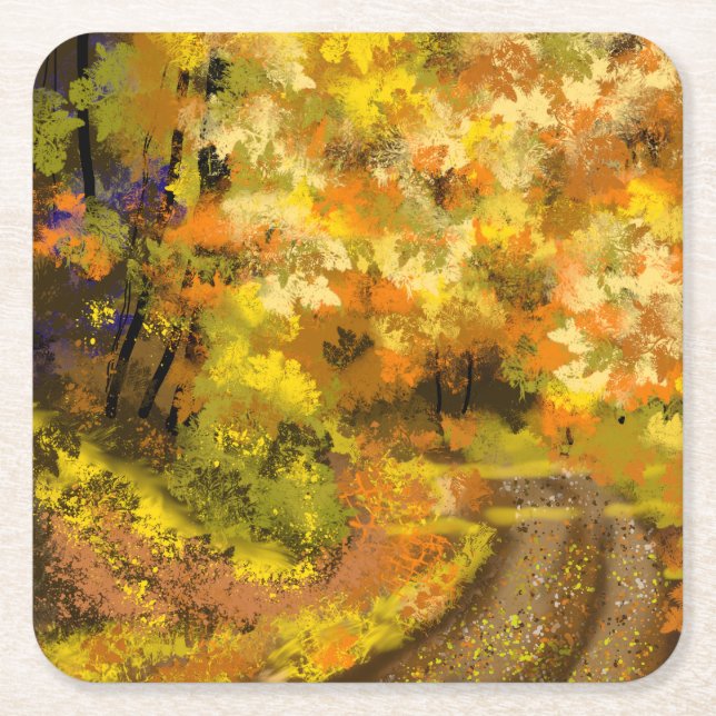 Abstract Autumn Fall Art  Square Paper Coaster (Front)