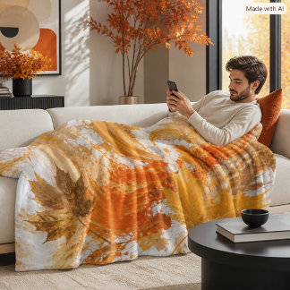 Abstract Autumn Falling Leaves Colourful Orange  Fleece Blanket