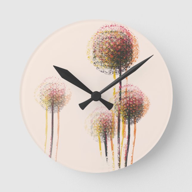Abstract Autumn Flower Trees #2 Round Clock (Front)