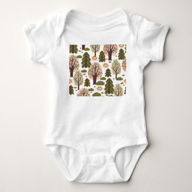 Abstract Autumn Forest Seamless Pattern Baby Bodysuit (Front)