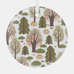 Abstract Autumn Forest Seamless Pattern Glass Ornament