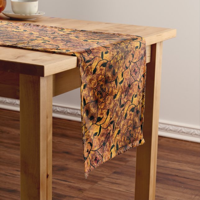 Abstract Autumn Leaf Silhouette Short Table Runner (In Situ)