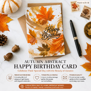 Abstract Autumn Leaves Happy Birthday Fall Colours Card