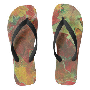 Abstract Autumn Oak Leaves FlipFlops